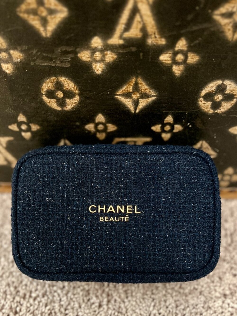 Chanel Beauty Tweed Pouch Makeup Toiletry Bag, NEW